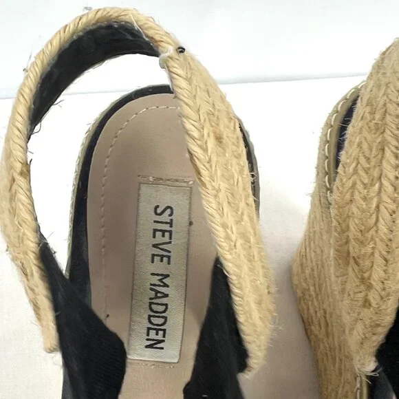 Steve Madden Eira Black Beige Espadrille Platform Sandals Women's 6.5 - Picture 7 of 10